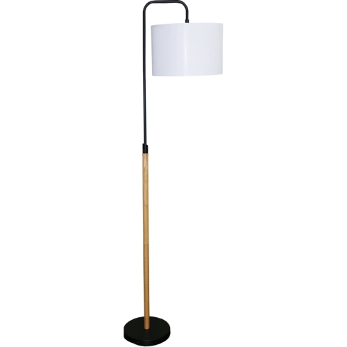 Lior Floor Lamp in Wood, Black & White Fabric