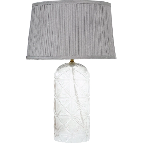 Luxora Table Lamp Gold in Clear Textured Glass & Grey Fabric