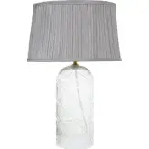 Luxora Table Lamp Gold in Clear Textured Glass & Grey Fabric