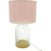 Nebulis Table Lamp in Gold, Clear Ribbed Glass & Pink Fabric