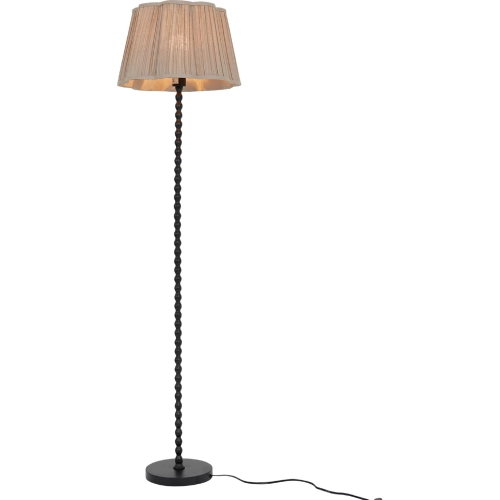 Stello Floor Lamp in Black Metal & Natural Faux Linen Shade