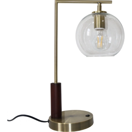 Wander Table Lamp in Bronze, Wood & Clear Glass Globe