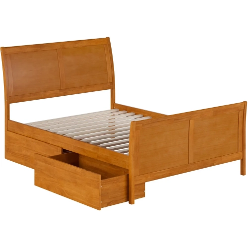 Portland Full Platform Bed w/ Footboard & Drawers in Toffee Wood