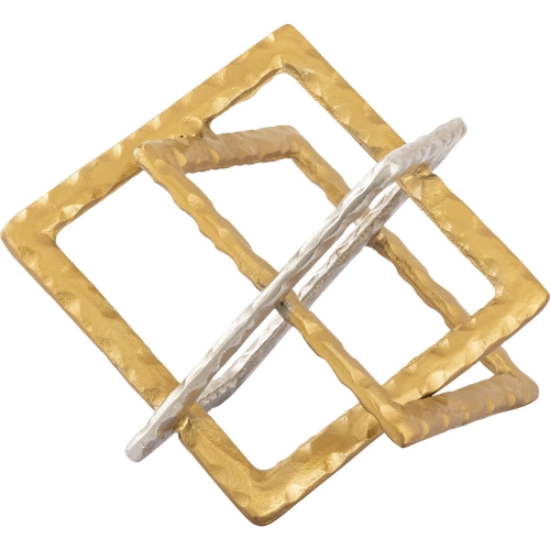 Abstract Interlocking Geometric Sculpture in Brass & Nickel