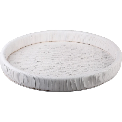 Akio Tray in White Rattan & Wood