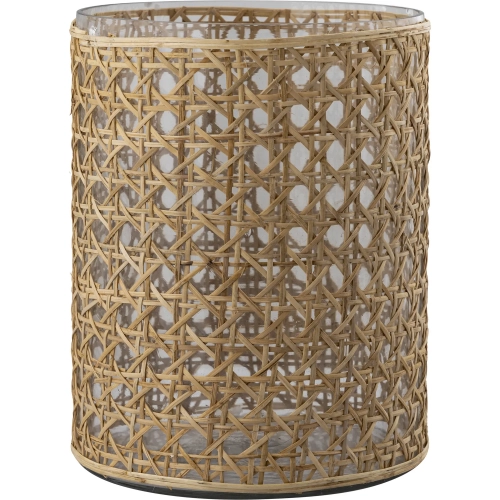 Alys 12" Vase in Natural Rattan & Clear Glass