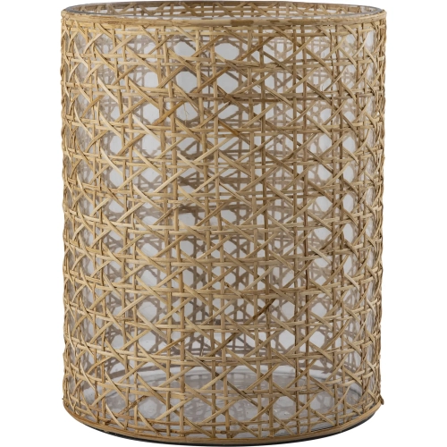 Alys 14" Vase in Natural Rattan & Clear Glass