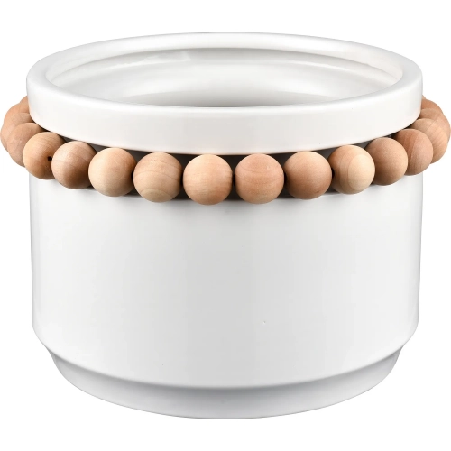 Anders 11.5" Vase in White Ceramic & Natural Mango Wood