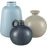 Andra Vase 3 Piece Set in Light Blue, Gray & Navy Blue Ceramic