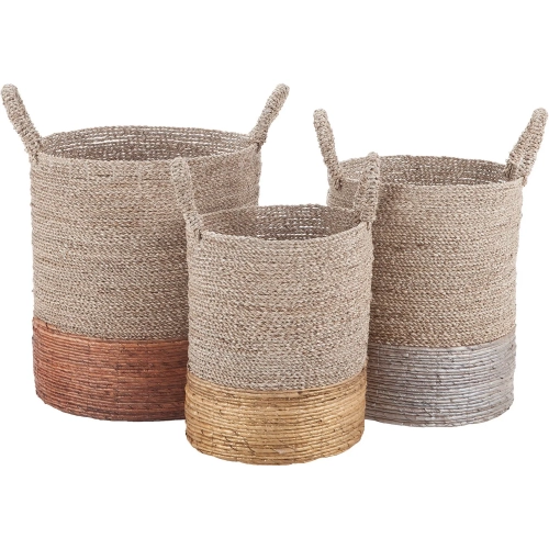 Archipelago Basket 3 Piece Set in Natural Wicker & Mixed Metallic