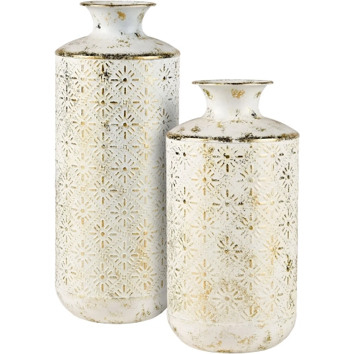 Ardoz Vase 2 Piece Set in Antique White & Gold Iron