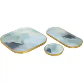 Aura Tray 3 Piece Set in Blue Enamel Resin & Brushed Brass