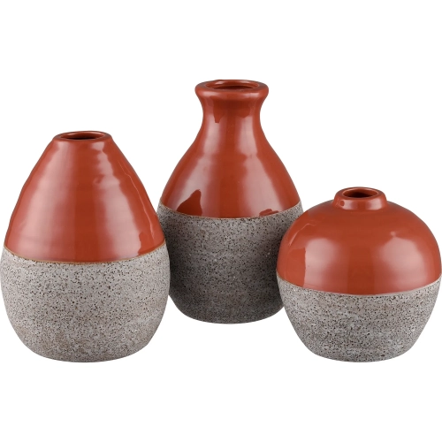 Baer Vase 3 Piece Set in Brick Red & Stone Gray Ceramic