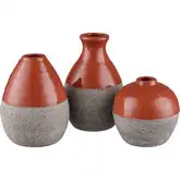 Baer Vase 3 Piece Set in Brick Red & Stone Gray Ceramic