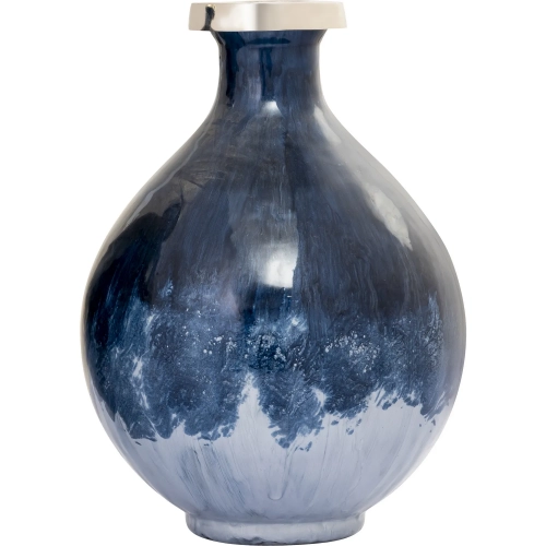 Bahama 12" Vase in Blue Ombre Glass & Silver Metal