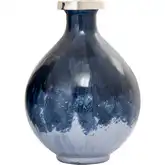 Bahama 12" Vase in Blue Ombre Glass & Silver Metal