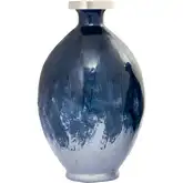 Bahama 13.5" Vase in Blue Ombre Glass & Silver Metal