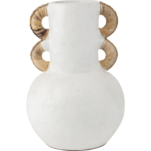 Barcelona 17.25" Vase in White Ceramic & Natural Rattan