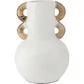 Barcelona 17.25" Vase in White Ceramic & Natural Rattan