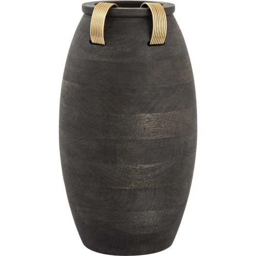 Barone 16" Vase in Ebonized Mango Wood & Brass