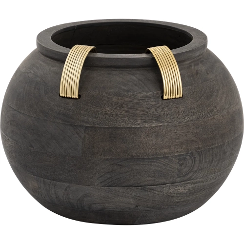 Barone 13" Vase in Ebonized Mango Wood & Brass