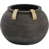 Barone 13" Vase in Ebonized Mango Wood & Brass