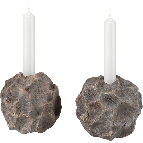 Beachcomber Candleholder 2 Piece Set in Natural Gray Wood