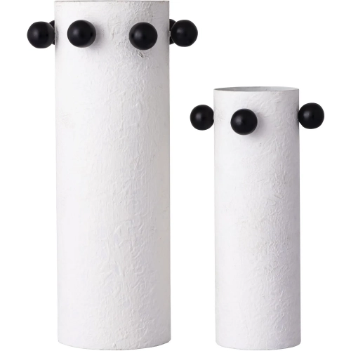 Beaded Vase 2 Piece Set in Plaster White & Black Iron
