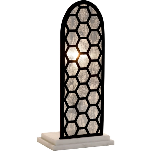 Berlin Candleholder in Black Iron, Antique Mercury Glass, White Marble