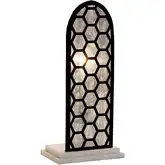 Berlin Candleholder in Black Iron, Antique Mercury Glass, White Marble