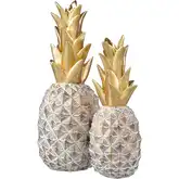 Big Island Pineapple Sculpture 2 Piece Set in Gold & White Wash Resin