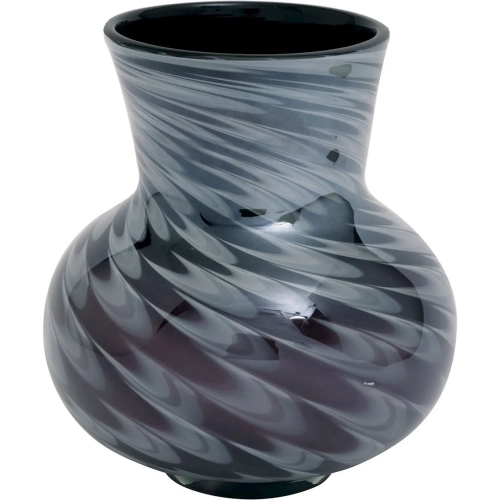 Black Feathered Vase in Black & White Art Glass