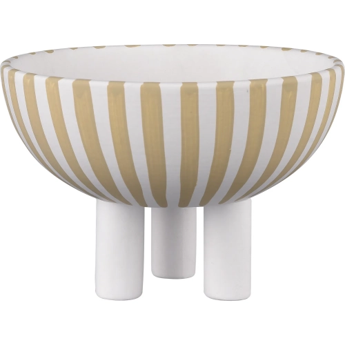 Booth Striped Decorative Bowl in White & Beige Ceramic