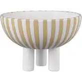 Booth Striped Decorative Bowl in White & Beige Ceramic