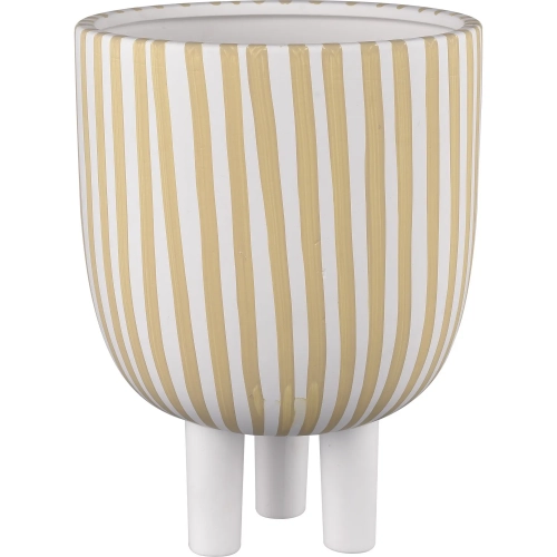 Booth Striped Vase in White& Beige Ceramic