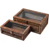 Bowman Box 2 Piece Set in Rich Brown Rattan & Glass