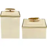 Brenner Decorative Box 2 Piece Set in Ivory Faux Shagreen & Brown Agate