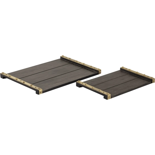 Brookwood Tray 2 Piece Set in Dark Wood & Brass