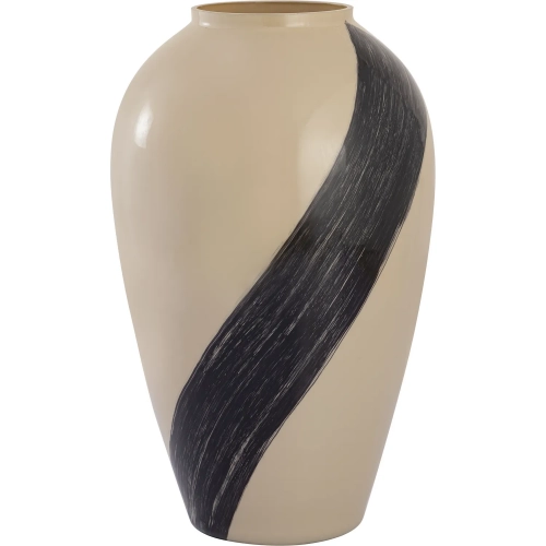 Brushstroke Vase in Cream & Black Art Glass