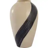 Brushstroke Vase in Cream & Black Art Glass