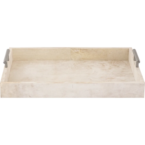 Burton Decorative Tray in Parchment Leather, Wood & Nickel