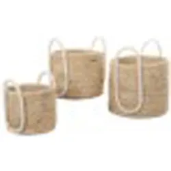 Candice Basket 3 Piece Set in Natural Rope & White Cotton