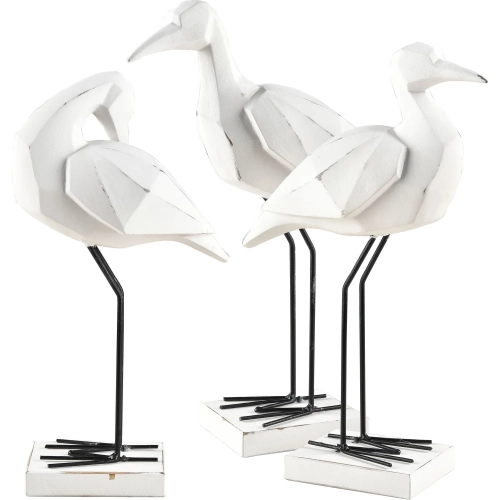 Carroll Bird Sculpture 3 Piece Set in White Resin & Black Iron