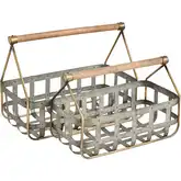 Catcliffe Basket 2 Piece Set in Galvanized & Antique Gold Iron & Natural Fir Wood