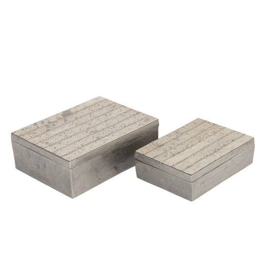 Chloe Box 2 Piece Set in White Hair-on Hide & Silver Aluminum