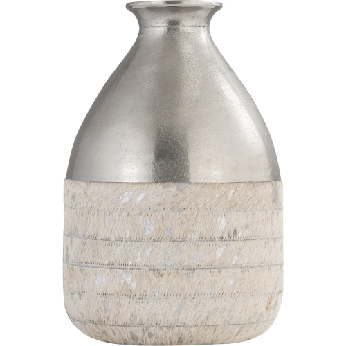 Chloe Vase in White Hair-on Hide & Silver Aluminum