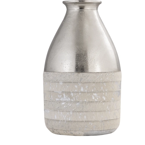 Chloe Vase in White Hair-on Hide & Silver Aluminum