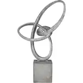 Cobey Loop Sculpture in Silver Hammered Metal Resin & Gray Stone