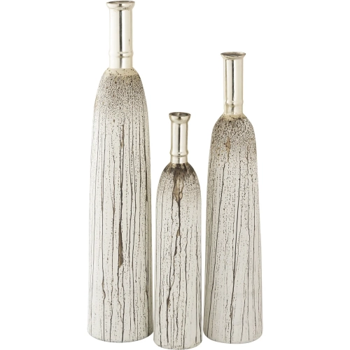 Coco Vase 3 Piece Set in Multicolor Glass & Champagne Gold