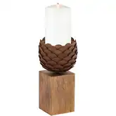 Cone 11" Candleholder in Oil Rubbed Bronze Rust Iron & Mango Wood
